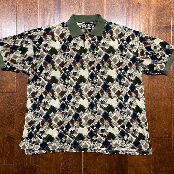 Fizzaro Vintage Geometric Multicolored Green Polo Shirt Cotton Men's Size XL - Picture 4 of 9
